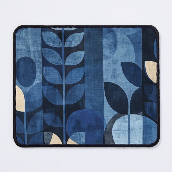 Item preview, 70s minimalist blue retro pattern leaves designed and sold by LeAllureVintage.