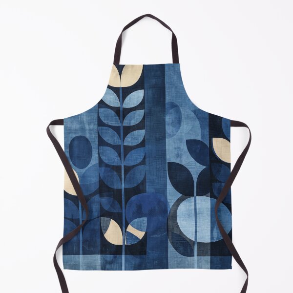 Item preview, 70s minimalist blue retro pattern leaves designed and sold by LeAllureVintage.