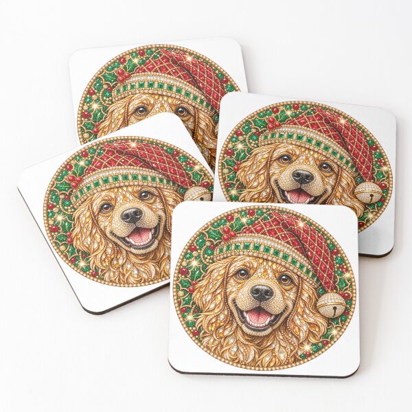 Item preview, Christmas Golden Retriever – Jeweled Santa Hat & Festive Dog Portrait designed and sold by DesignArtist.ia.