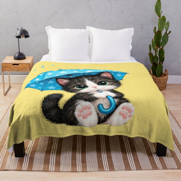 Item preview, Good Things Take Time Kawaii Tuxedo Kitten with Blue Umbrella designed and sold by MushArtist.