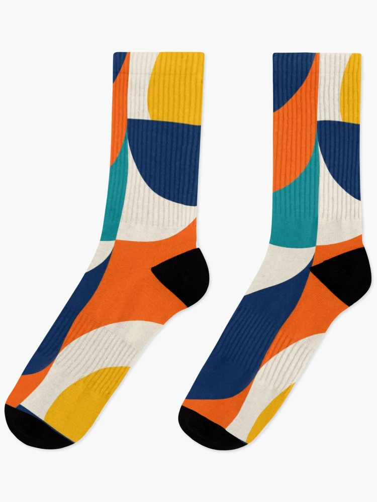 Thumbnail 1 of 5, Socks, Retro Geometric Abstract Color Block Pattern designed and sold by ShivCraft Studio.