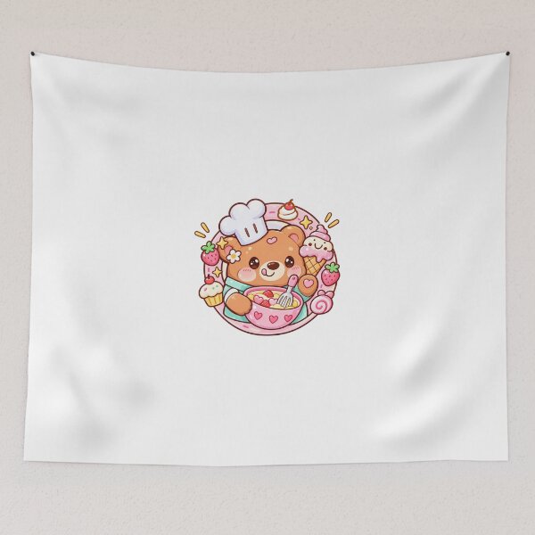 Item preview, Cute Kawaii Bear Chef Baking Strawberry Desserts Pastel Cartoon designed and sold by mumeaw.