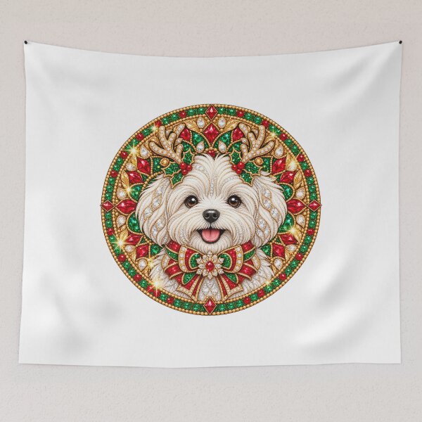 Item preview, Cute White Christmas Dog – Jeweled Reindeer Antlers & Festive Bow designed and sold by DesignArtist.ia.