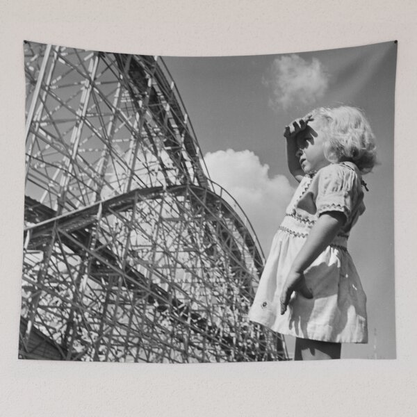 Item preview, The little general - Running up that hill - the roller coaster and the little girl inspirational vintage black and white photography designed and sold by Astrid Arkhangelsky.