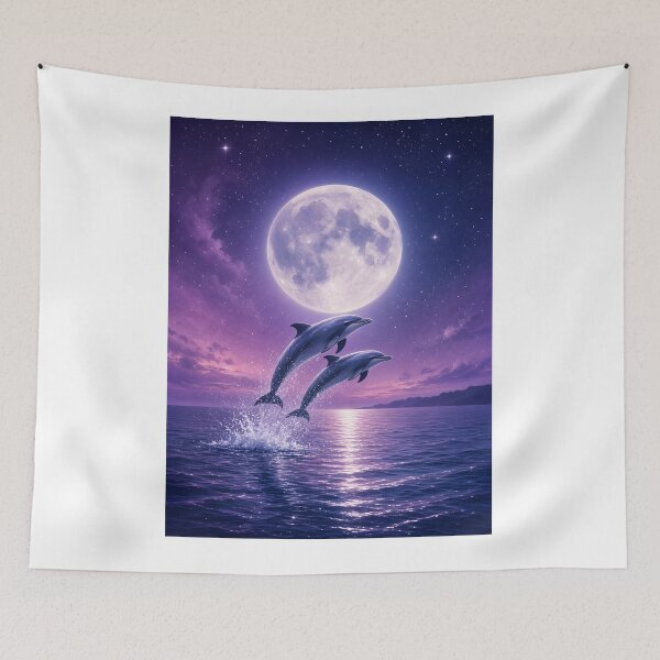 Item preview, Dolphins Leaping Under the Christmas Eve Supermoon designed and sold by SublimeMusings.