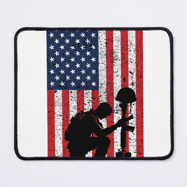 Item preview, Remember Our Fallen - Kneeling Soldier Battle Cross Flag designed and sold by Marshallamoakohene.