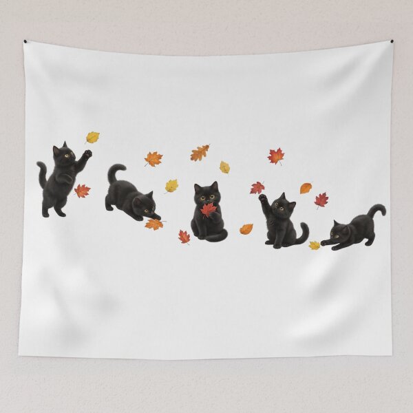 Item preview, Cute Black Cats Playing with Autumn Leaves designed and sold by tarzbol.