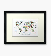Animal Map of the World for children and kids Framed Print