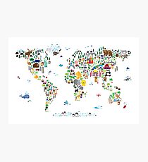 Animal Map of the World for children and kids Photographic Print