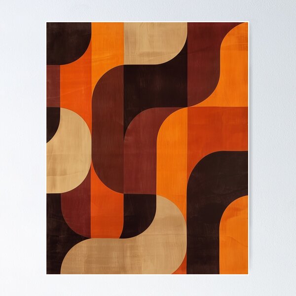 Item preview, 70s minimalist orange and brown retro waves pattern  designed and sold by LeAllureVintage.