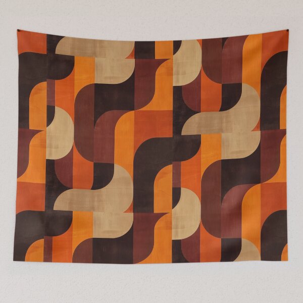 Item preview, 70s minimalist orange and brown retro waves pattern  designed and sold by LeAllureVintage.
