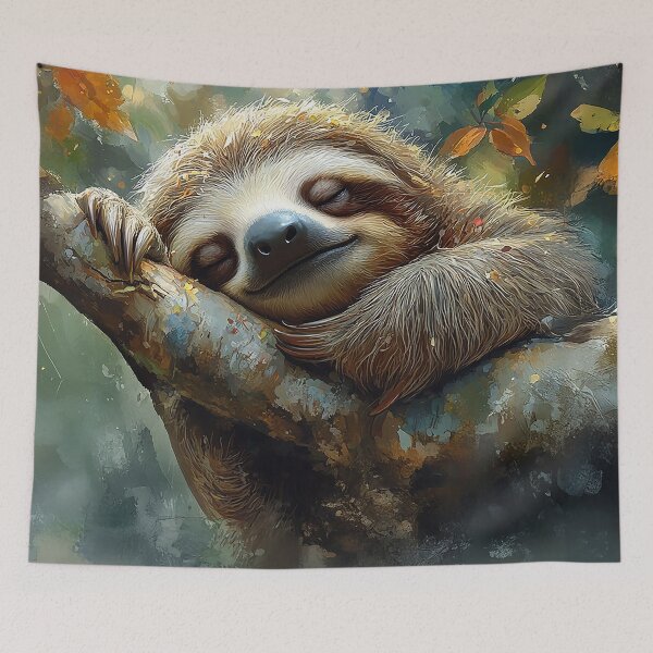Item preview, Sleeping In The Shade - A Happy Sloth Sleeping On A Branch - Animal Art - Watercolor Art designed and sold by CastleBySea.