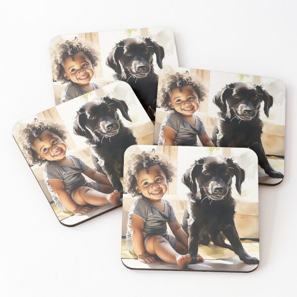 Item preview, Bright Mornings, Best Friends - A Black Toddler Boy And His Faithful Dog - Black Art - Watercolor Art designed and sold by CastleBySea.