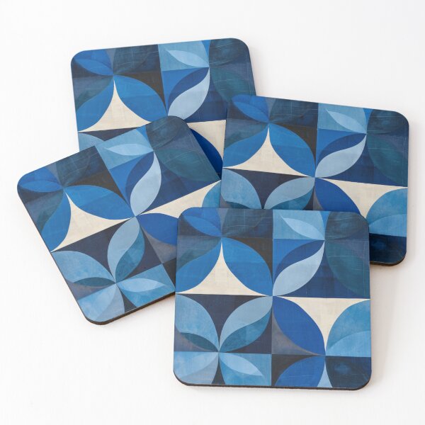 Item preview, 60s minimalist blue retro pattern flower, Fleur-de-lis designed and sold by LeAllureVintage.