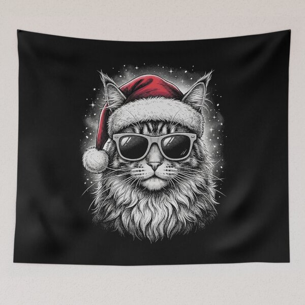 Item preview, Cool Cat Santa Hat Christmas Portrait designed and sold by dudelinart.