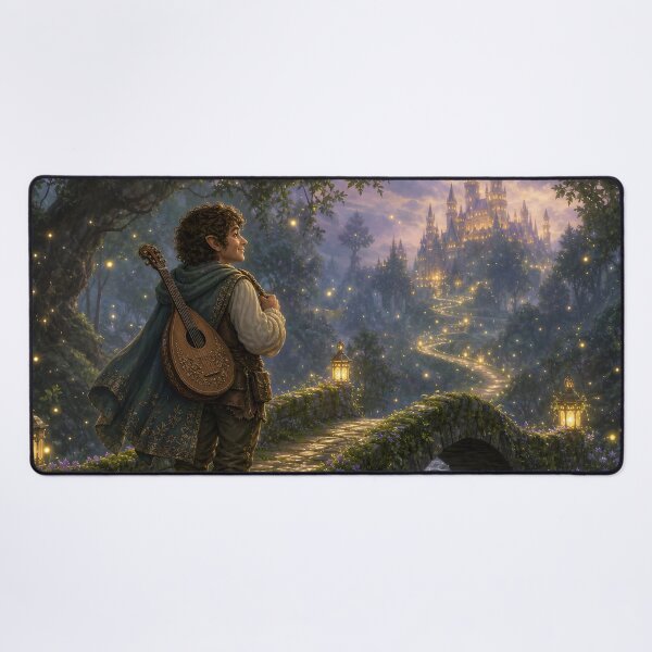 Item preview, Travelling Halfling Bard Crossing a Bridge to the Castle designed and sold by Fanta-sticky.