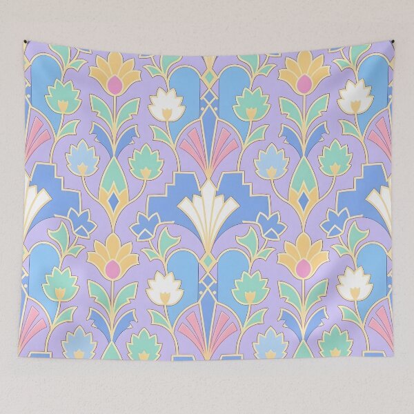 Item preview, Art Deco Blue and Gold Glitter Lotus Flower Pattern designed and sold by Sybille-Yates.