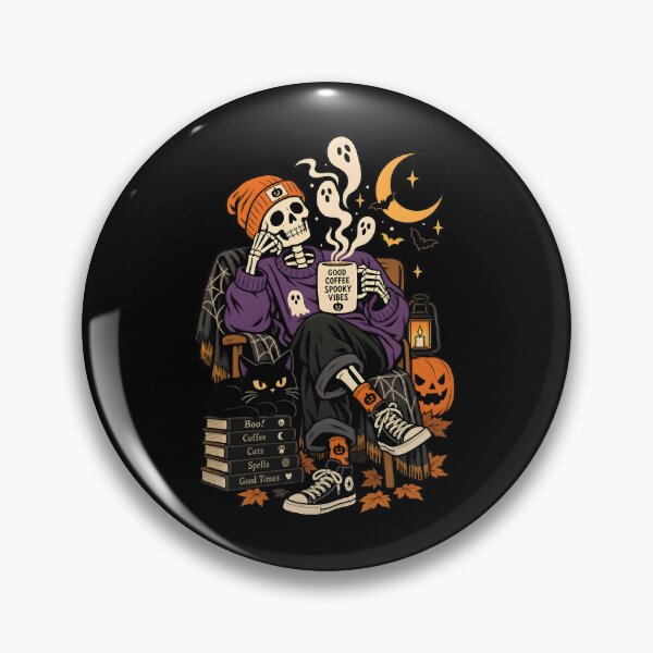 Item preview, Skeleton Coffee Vibes Halloween Ghost Moon Cat Art designed and sold by SoyLamderma.
