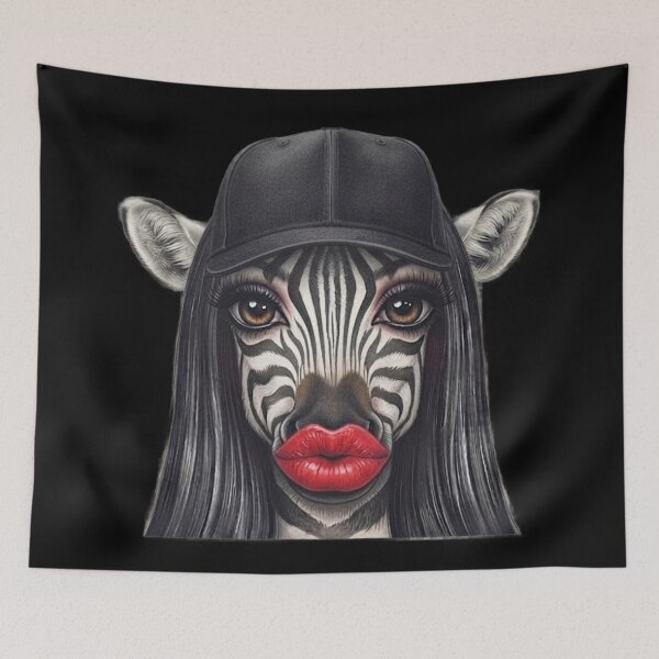 Item preview, Edgy Glamorous Zebra In Black Cap And Red Lips Art designed and sold by MaRCAStro.