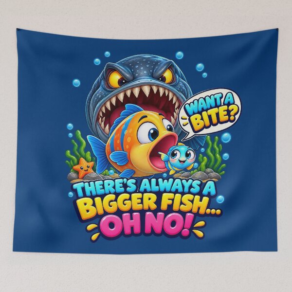 Item preview, There Always Bigger Fish Oh No Funny Cartoon Ocean Art designed and sold by M. Mamdouh Artworks.