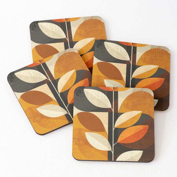 Item preview, 70s orange and brown retro nature leaves minimalist pattern  designed and sold by LeAllureVintage.
