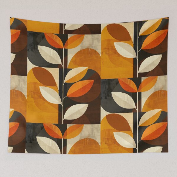 Item preview, 70s orange and brown retro nature leaves minimalist pattern  designed and sold by LeAllureVintage.