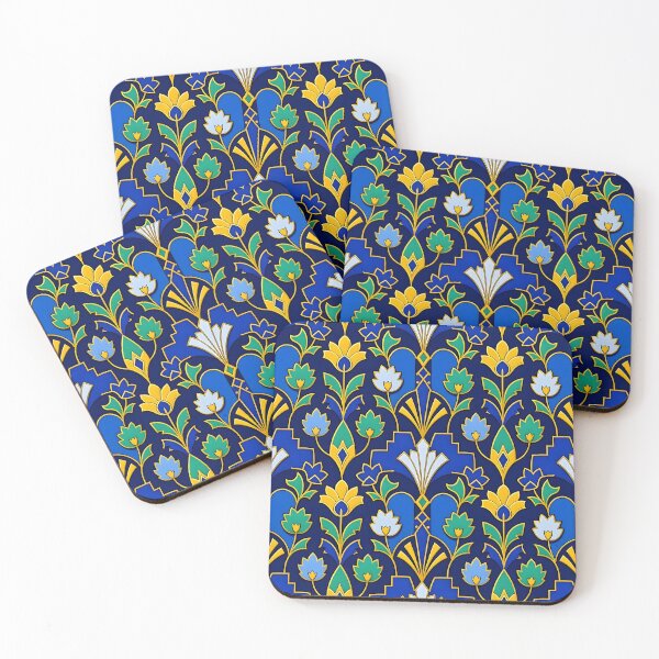 Item preview, Art Deco Blue and Gold Glitter Lotus Flower Pattern designed and sold by Sybille-Yates.