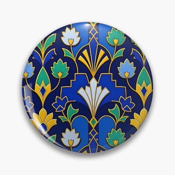 Item preview, Art Deco Blue and Gold Glitter Lotus Flower Pattern designed and sold by Sybille-Yates.