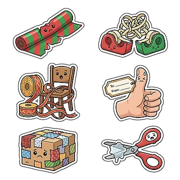 Artwork thumbnail, Gift Wrapping & Ribbon Fails Sticker Pack - Present Packing Set by SimpleP