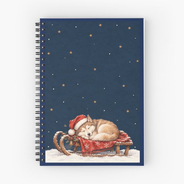 Item preview, Sleeping Husky in a Santa Hat Cozy Vintage Christmas Watercolor Art designed and sold by mayatA-rt.