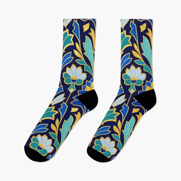 Item preview, Art Deco Blue and Gold Glitter Lotus Flower Pattern designed and sold by Sybille-Yates.