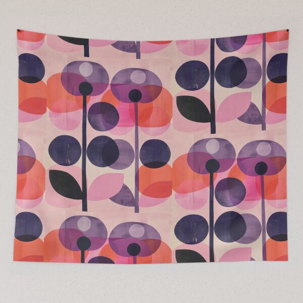 Item preview, 60s minimalist purple tones retro modern geometric flower pattern  designed and sold by LeAllureVintage.