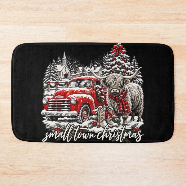Item preview, Small Town Christmas – Highland Cow & Vintage Red Truck in Snowy Country Village designed and sold by DesignArtist.ia.