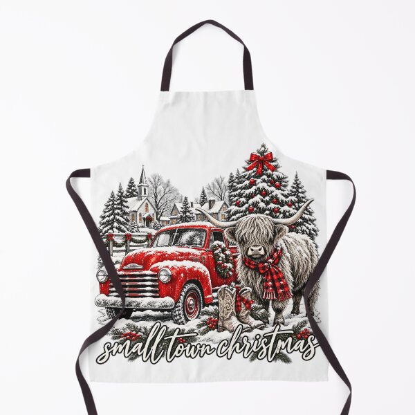 Item preview, Small Town Christmas – Highland Cow & Vintage Red Truck in Snowy Country Village designed and sold by DesignArtist.ia.