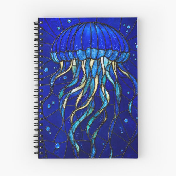 Item preview, Stained Glass Jellyfish in Deep Blue Ocean Bubbles designed and sold by FrostyForge.