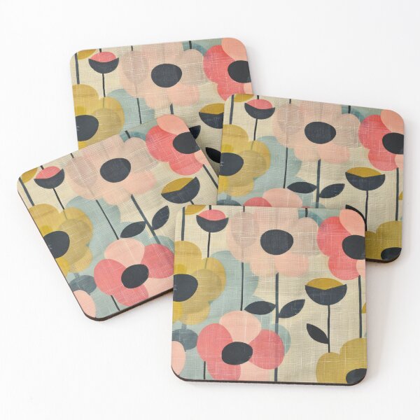 Item preview, 60s retro flowers modern textile pattern in pastel colors designed and sold by LeAllureVintage.