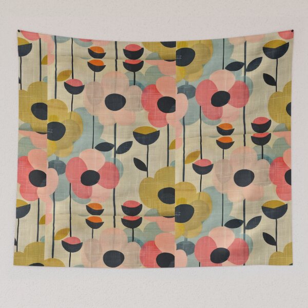 Item preview, 60s retro flowers modern textile pattern in pastel colors designed and sold by LeAllureVintage.