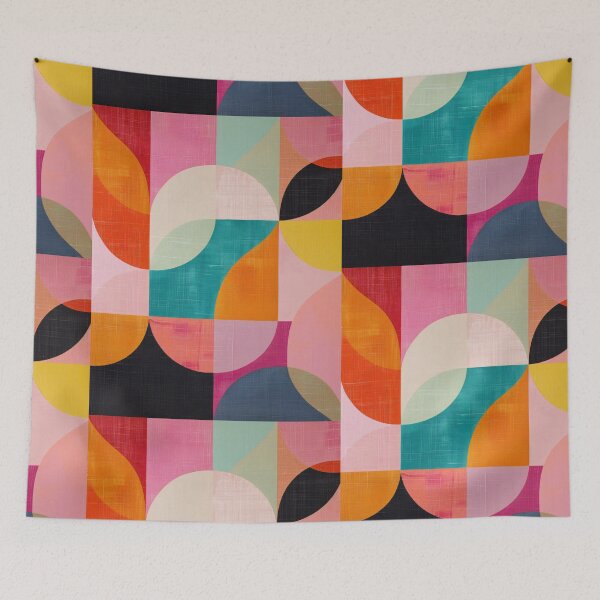 Item preview, 60s retro colorful modern textile pattern in vibrant pastel colors designed and sold by LeAllureVintage.
