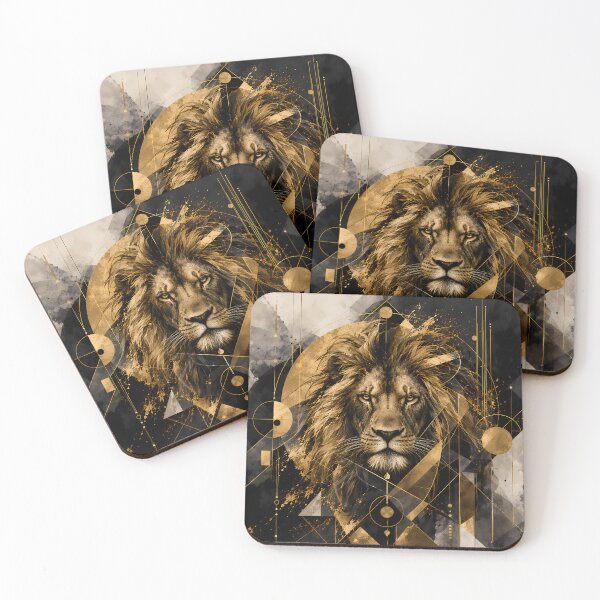 Item preview, Majestic Lion – Gold Geometric Wildlife Art designed and sold by ManJiangHong.