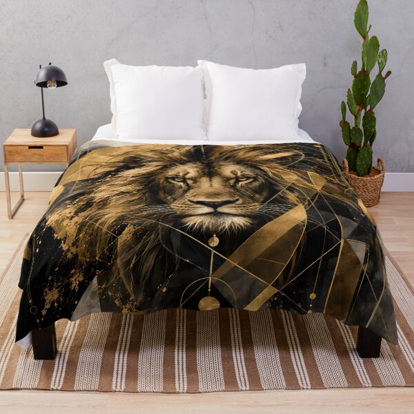 Item preview, Majestic Lion – Gold Geometric Wildlife Art designed and sold by ManJiangHong.