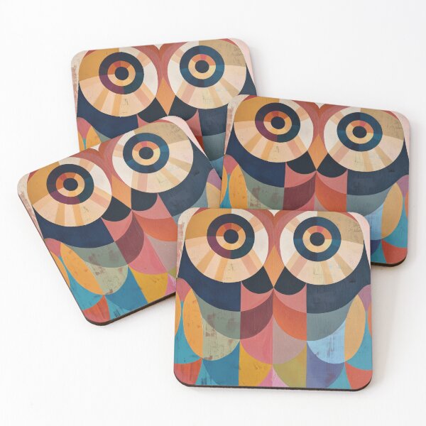 Item preview, Retro geometric owl colorful in vibrant pastel colors designed and sold by LeAllureVintage.