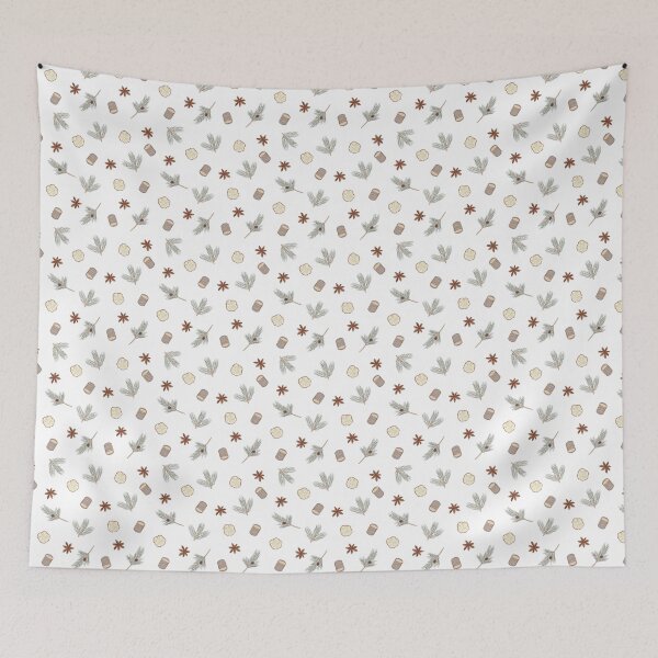 Item preview, Cozy Watercolor Winter Botanical Pine and Anise White Pattern designed and sold by svitlaarty.