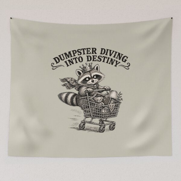 Item preview, Dumpster Diving into Destiny – Vintage Raccoon Shopping Cart Illustration designed and sold by MJO80.