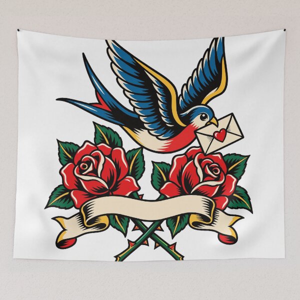 Item preview, Traditional Tattoo Swallow with Love Letter and Roses designed and sold by codex401.