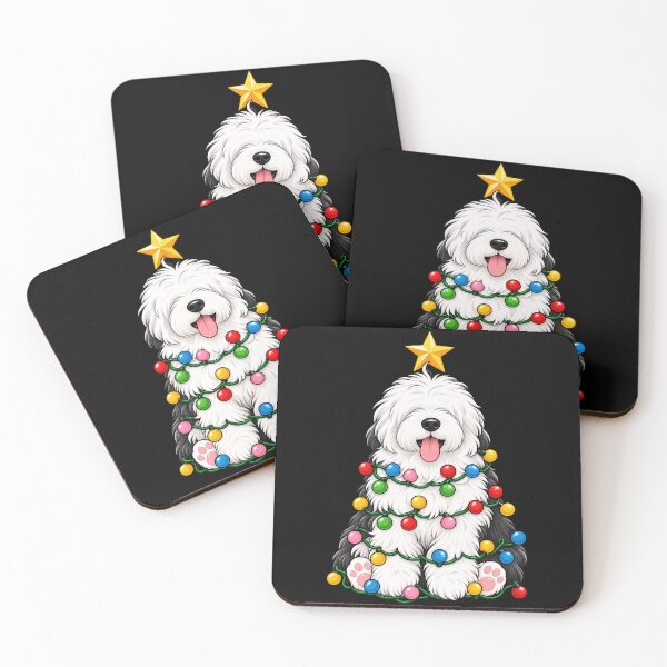 Item preview, Cute Old English Sheepdog Christmas tree design with lights and star designed and sold by rafaeltto.