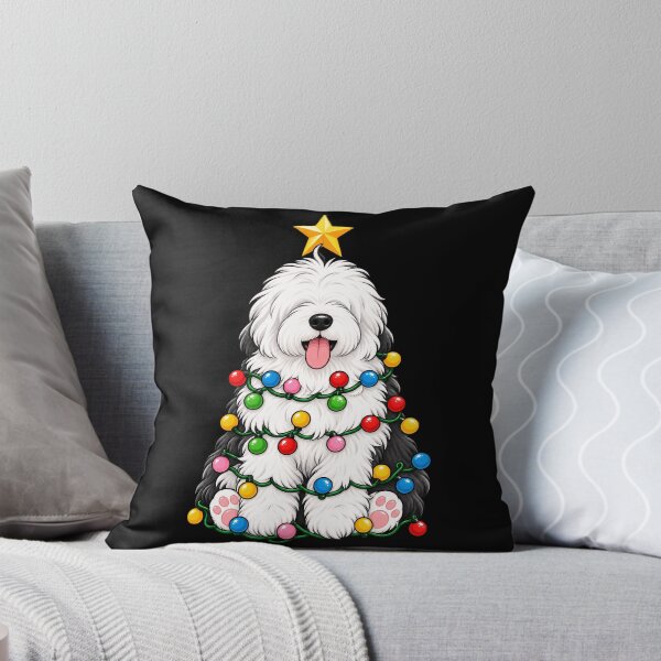 Item preview, Cute Old English Sheepdog Christmas tree design with lights and star designed and sold by rafaeltto.