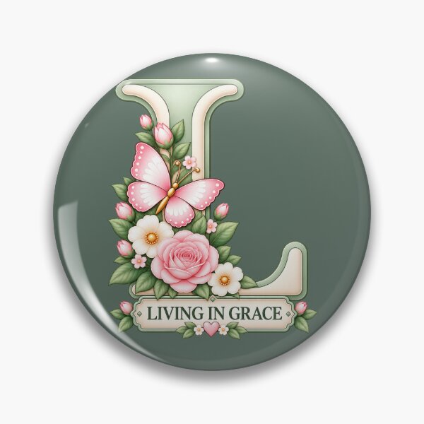 Item preview, Living in Grace Letter L – Pastel Sage Floral Butterfly Christian Monogram designed and sold by HO•Designs.