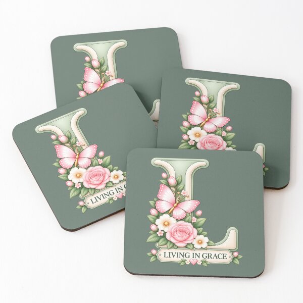 Item preview, Living in Grace Letter L – Pastel Sage Floral Butterfly Christian Monogram designed and sold by HO•Designs.