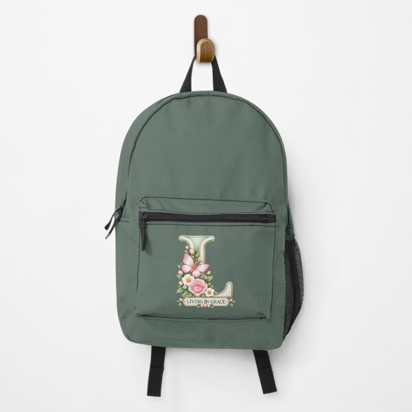 Item preview, Living in Grace Letter L – Pastel Sage Floral Butterfly Christian Monogram designed and sold by HO•Designs.