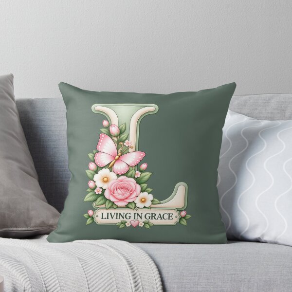 Item preview, Living in Grace Letter L – Pastel Sage Floral Butterfly Christian Monogram designed and sold by HO•Designs.